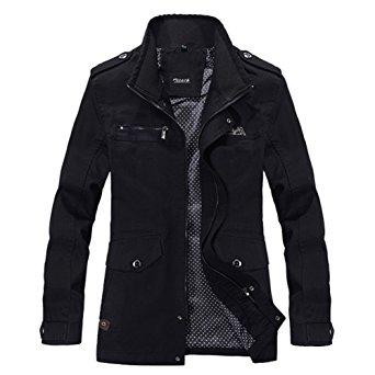 Zicac Men's Spring Autumn Military Slim Fit Long Sleeve Cotton Casual Lightweight Zipped Drawstring Jacket Parka Trench Coat Outerwear