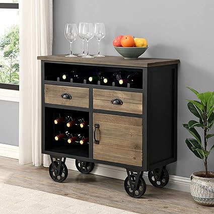 FirsTime & Co. Black and Brown Logan Bar Cart, Slim Kitchen Serving Cart and Coffee Cart with Storage for Liquor and Glasses, Wood, Farmhouse, 30.75 x 13.75 x 31.5 inches