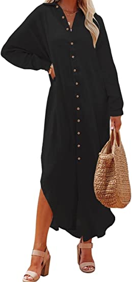 Bsubseach Women Button Down Swimsuit Cover Ups Long Beach Shirt Dress Casual Kimono Cardigan