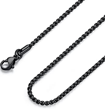 FOSIR 2-4MM Mens Womens Stainless Steel Black Rolo Cable Chain Necklace 16-36 Inch