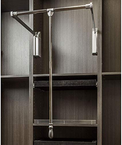 Soft-Close Wardrobe Lift Polished Chrome Expanding Heavy duty steel Tubing with Silver Plastic Housing, 45 lb Weight Rating (For 33” – 48” openings)