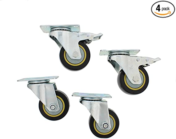 ABN Caster Wheel, 3in, Set of 4 – Heavy-Duty Swivel Stem Locking Casters with Hard Rubber Wheels for Furniture