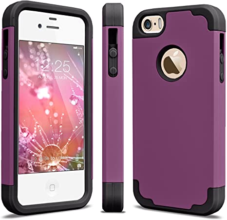 Njjex for iPhone 5S Case, for iPhone SE Case, iPhone 5 Case, [Npure] Shock Absorbing Hybrid Dual Layer Rubber Plastic Bumper Armor Rugged Slim Hard Case Cover for Apple iPhone 5/ 5S/SE -Purple/Black