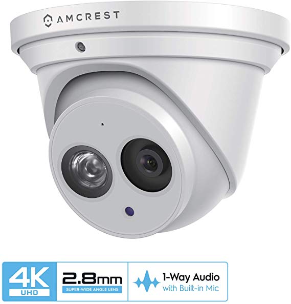 Amcrest 4K UltraHD PoE Outdoor Security Camera, IP Surveillance Camera, 3840x2160, 164ft NightVision, 2.8mm Lens, IP67 Weatherproof, MicroSD Recording (128GB), White (IP8M-T2499EW)