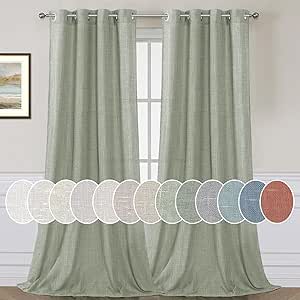 H.VERSAILTEX Living Room Linen Curtains Home Decorative Nickel Grommet Curtains Privacy Added Energy Saving Light Filtering Window Treatments Panels for Bedroom, Sea Grass, 2 Panels, 52 x 96 - Inch