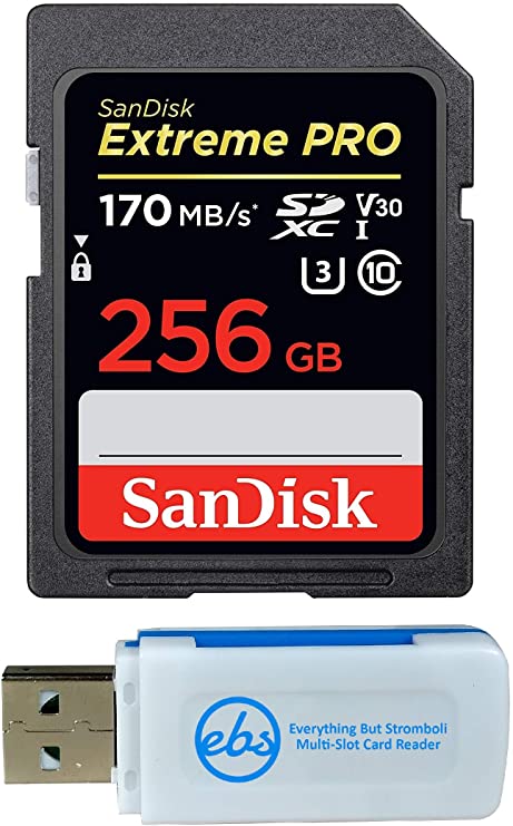 SanDisk 256GB SDXC Extreme Pro Memory Card Bundle Works with Sony Alpha a5000, a5100, a6300, a6500 Mirrorless Camera 4K V30 (SDSDXXY-256G-GN4IN) Plus Everything But Stromboli (TM) Combo Card Reader