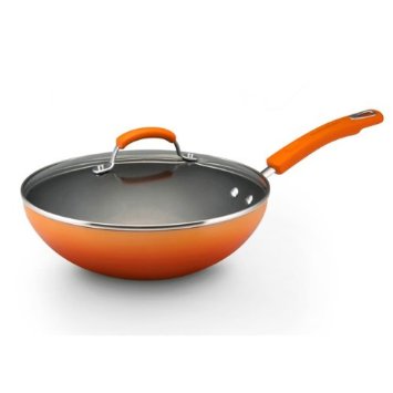 Rachael Ray Porcelain Enamel II Nonstick 11-Inch Covered Stir Fry, Orange Gradient