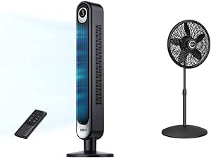 Dreo Tower Fan & Lasko 1827 Adjustable Elegance and Performance Pedestal Fan, 18-Inch, Black, 18"