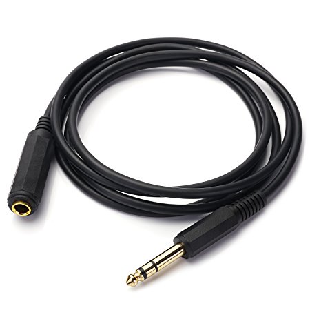 TISINO 6FT/1.8M 6.35mm Headphone Extension Cable Cord Lead Gold plated TRS 1/4" Stereo Plug / Male to Jack /Female