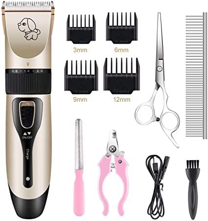 Happy & Polly Dog Clippers for Grooming Rechargeable Cordless, Pet Clippers Kit with Stainless Steel Nail Clippers Rub Grooming Comb for Cats Dogs