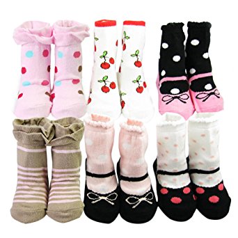 KF Baby Non-Skid Baby Girl Socks, 6 pairs