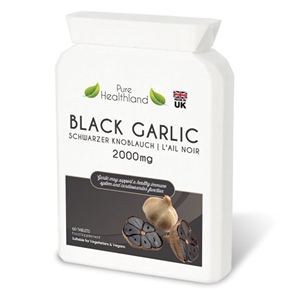 High Potency Odourless Black Garlic Supplement Tablets Equivalent To 2000 mg Fresh Garlic Bulb! Pure Rich Natural Antioxidant Support Immune System Heart High Blood Pressure Cholesterol Health. Food Supplement Suitable For Vegetarians and Vegans