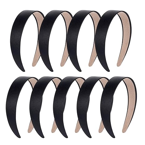 HOVEOX 9 Pieces Hard Headbands 1 Inch Wide Non-slip Ribbon Hairband for Women Girl (black)
