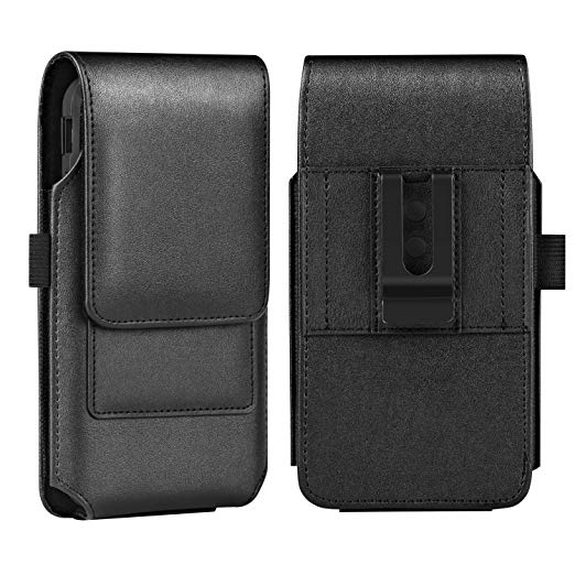 BECPLT iPhone Xs MAX Holster Case, iPhone 8 Plus 7 Plus Belt Clip Case, Premium Leather Holster Pouch Case Belt Clip with Card Holder for iPhone Xs Max / 6 Plus/ 6S Plus (Fit w/Thin Case on) (Black)