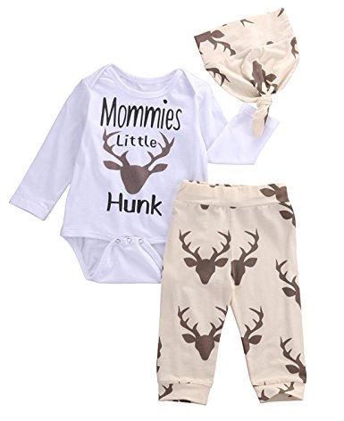 Newborn Baby Boys Funny Bodysuits  Deer Pants  Hats Outfits Clothes Set