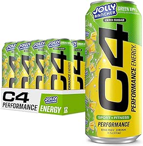 Cellucor C4 Performance Energy Drink | JOLLY RANCHER Green Apple | Zero Sugar Carbonated Preworkout Energy | 200mg Caffeine with Beta Alanine | 16 Fl Oz (12 Pack)