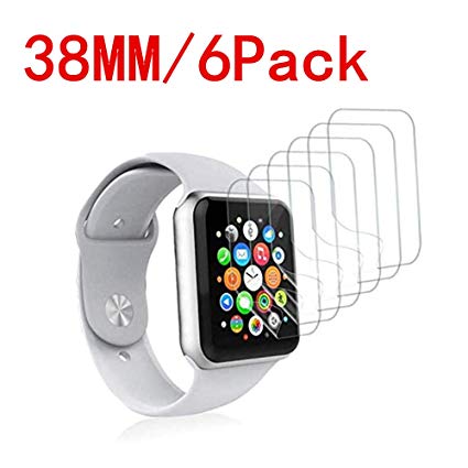 [6 Pack] Apple Watch Screen Protector 38MM PET, hairbowsales HD Screen Protector Anti-Bubble Scratch-Resistant Guard Cover 3D Hydrogel Protective Soft Film Apple Watch Series 4 38mm PET
