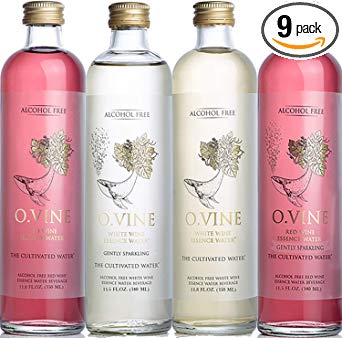 O Vine - Wine Grape Infused Essence Water - Variety Pack (3 Red Still, 2 Red Sparkling, 2, White Still, 2 White Sparkling) - 11.8 oz (9 Glass Bottles)