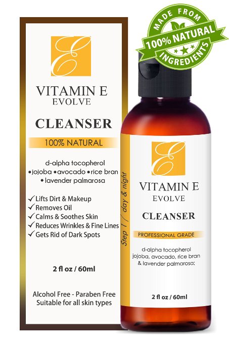 100% Natural Vitamin E Facial Cleanser. Best ever face wash for dry to oily skin. Anti-acne & anti-blemish clearing cleansers better than soap. Hypoallergenic face cleaner perfect for sensitive skin.