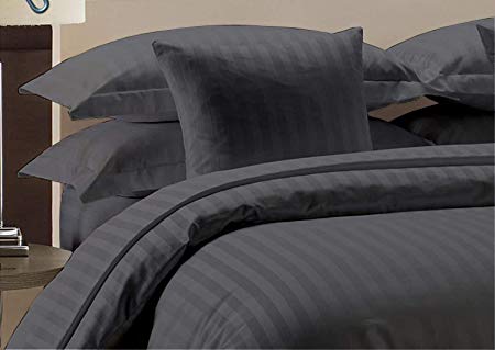 Duvet Cover with Zipper Closure 1pc Duvet Cover Set Oversized Super King (120'' x 98'') Size with Corner Ties,100% Egyptian Cotton 1000 Thread Count (Oversized Super King Size Dark Grey Stripe)