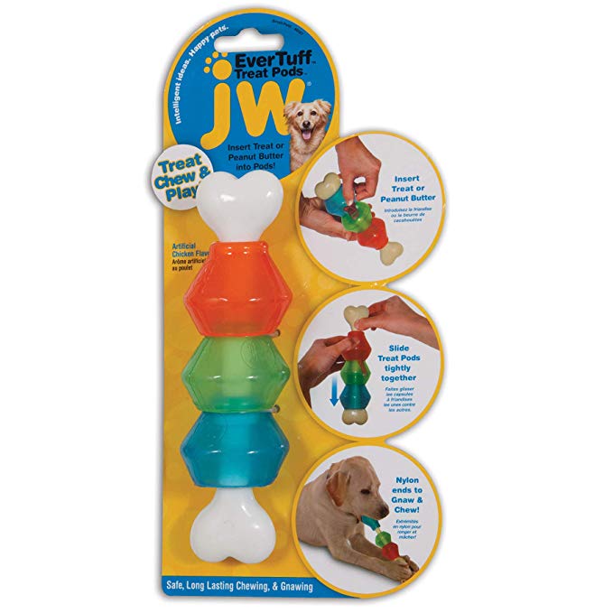 JW Pet Company 46137 EverTuff Treat Pod Nylon Toys for Pets, Small, White Bone with Colored Pods of Orange, Green, Blue