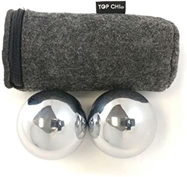 Top Chi Large 2 Inch Weighted Baoding Balls with Carry Pouch. Non-Chiming Chinese Health Balls for Hand Therapy, Exercise, and Stress Relief