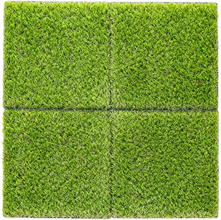 Navaris Artificial Grass Squares - 12" x 12" Fake Green Grass Squares Panels for Indoor and Outdoor Use - Fake Grass Patches for Lawn - Pack of 4