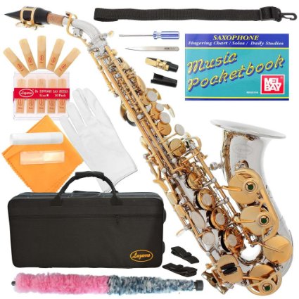 320-2C - SILVER/GOLD Keys Curved Bb Soprano Saxophone Lazarro 11 Reeds,Music Pocketbook,Case,Care Kit - 24 COLORS - SILVER or GOLD KEYS - CHOOSE YOURS !