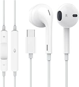 Apple Earbuds USB C Wired Earphones (Built-in Microphone & Volume Control) Noise Canceling Isolating Headphones Compatible with Phone 15 Smartphone and Other USB C Device