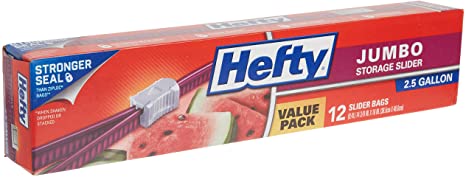 Hefty Slider Jumbo Storage Bags, 2.5 Gallon Size, 12 Count