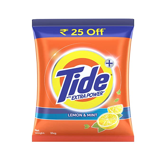 Tide Plus Extra Power Detergent Washing Powder - 2 kg (Lemon and Mint, Rupees 25 Off)