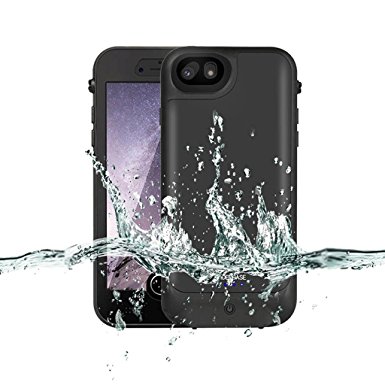 Generic Waterproof Rechargeable Battery Case Charger Cover Shake Snow Dirt Proof For iPhone 8 / 7 / 6s / 6 3000mAh Build in 3.5mm Earphone Jack (Black, 4.7 In)
