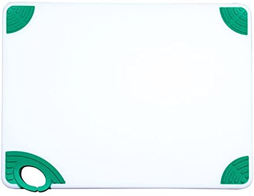 Winco CBN-1218GR, 12x18x1/2" Rectangular Cutting Board with Green Rubber Grip Hook, Plastic Chopping Board (Green)