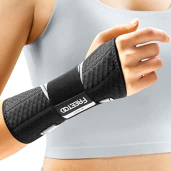 FREETOO Carpal Tunnel Wrist Brace Night Support Fit Right Hand for Work, Pain Relief Wrist Splint for Tendonitis, Arthritis, Sprain, Fit Women and Men, Wrist Immobilizer for Sleeping (S/M, Black/Grey)