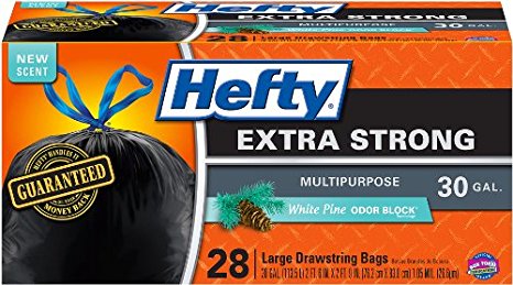 Hefty Extra Strong Drawstring Multipurpose Trash Bags (White Pine, 30 Gallon, 28 Count)