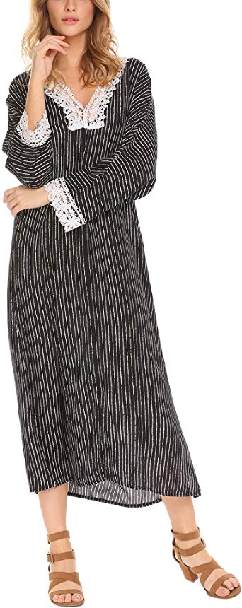 Zeagoo Fashion Women Round Neck Long Sleeve Maxi Long Casual Solid Dress