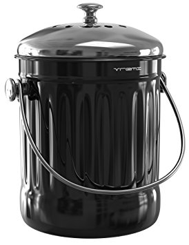 Vremi Kitchen Compost Bin for Counter or Under Sink - 1.2 Gallon Small Metal Indoor Home Apartment Eco Compost Pail for Biodegradable Organic Food Waste with Charcoal Filter - Stainless Steel - Black