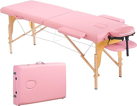 PrimeZone Pink Massage Table Portable - 2 Folding Lash Bed with Carrying Case & Face Cradle for Eyelash Extensions, Spa, Facial, Hight Adjustable Tatto Table, 84" x 32"