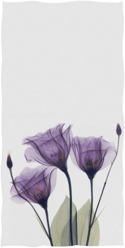Naanle Purple Flower with Bud Leaves On White Violet Floral Design Soft Bath Towel Absorbent Hand Towels Multipurpose for Bathroom Hotel Gym and Spa 30"x15"
