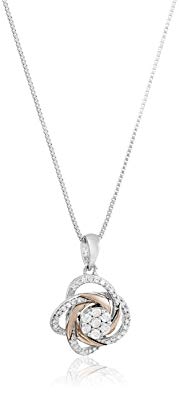 Sterling Silver Two-Tone Diamond Love Knot Pendant Necklace (1/4 cttw, J-K Color, I2-I3 Clarity)
