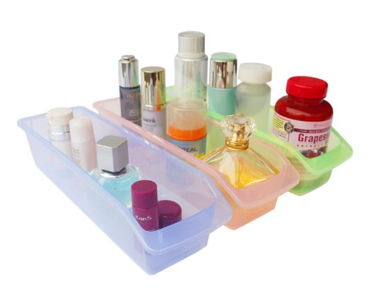 Honla Small Clear Plastic Fridge and Freezer Storage Organizer Bins-Set of 3-Mini Multi-Colored See Through Tray Holder for Kitchen Cabinet,Pantry&Refrigerator Organization-Pink,Lime Green,Light Blue