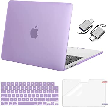 MOSISO Compatible with MacBook Air 13.6 inch Case 2022 2023 Release A2681 M2 Chip Liquid Retina Display Touch ID, Plastic Hard Case&Keyboard Skin&Screen Protector&Type C Adapter 2 Pack, Purple