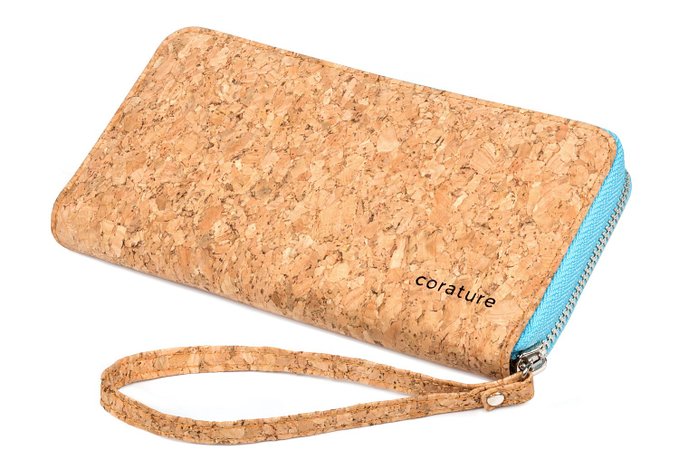 Womens Clutch Wallet Wristlet with Lanyard made from Eco Friendly Cork