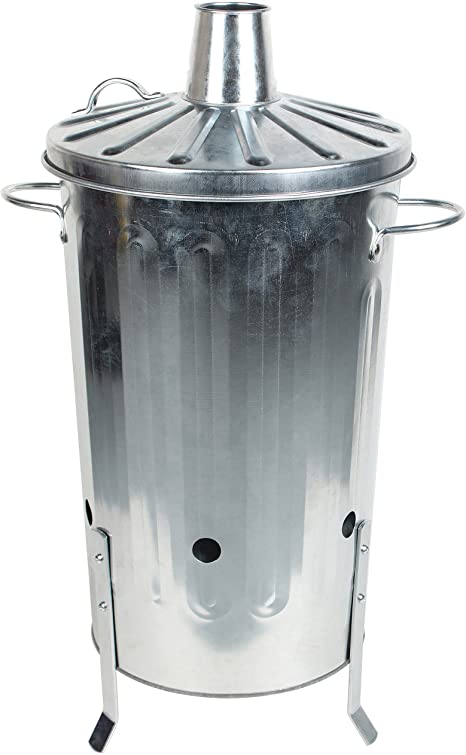 CrazyGadget® Small Medium Large Extra Large Galvanised Metal Incinerator Fire Burning Bin with Special Locking Lid (18 Litre)