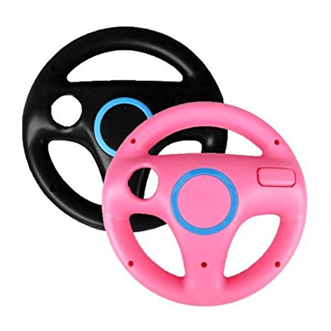 O'plaza® Pack of 2 (Black, Pink) Racing Steering Wheel for Nintendo Wii