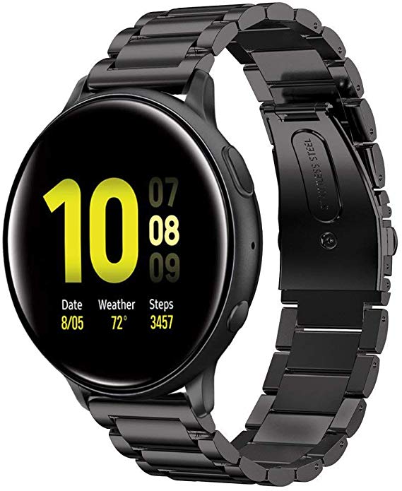 Shangpule Compatible for Galaxy Watch Active 2 40mm Bands, Active2 44mm Band, 20mm Stainless Steel Strap Compatible for Samsung Galaxy Active 2 (Black)