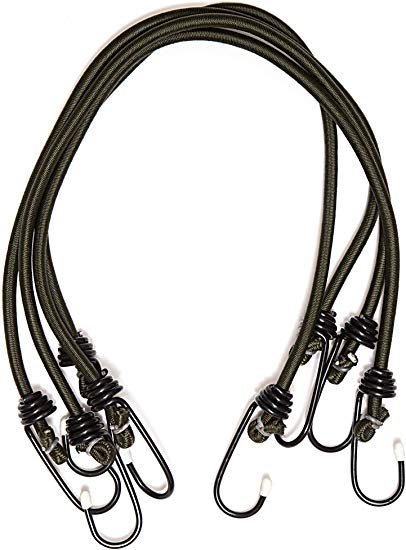 Heavy Duty Secure Bungee Shock Cords with Steel Hooks - Olive Drab, 24" (4 Pack)