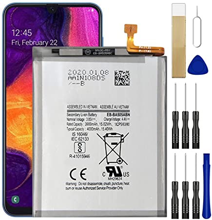 Replacement Battery EB-BA505ABN EB-BA505ABU for Samsung Galaxy A20 SM-A205U SM-A205U1 Battery Free Adhesive Tool