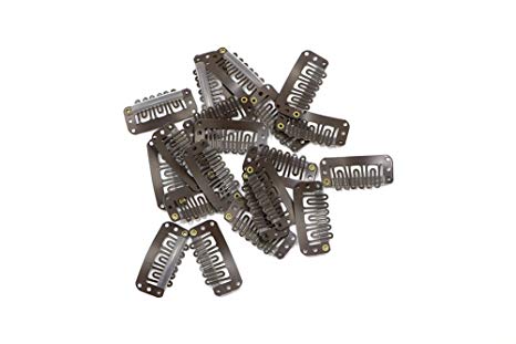 Snap Clips for Hair Extensions Weaves 20pcs U-shape Metallic Wig Clips With Silicon Rubber Large Size Dark Brown