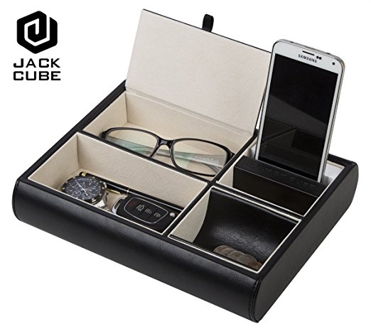 Jack Cube Valet Tray Leather, Desk or Dresser Organizer, Catch-all for Keys, Phone, Wallet, Coin, Jewelry, and More (10.34 x 2.15 x 8.19 inches) - MK158